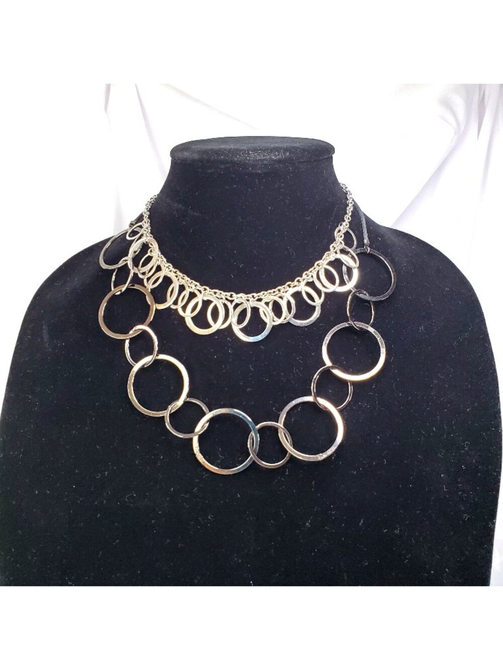Two Statement necklaces Circles Silver and Grey